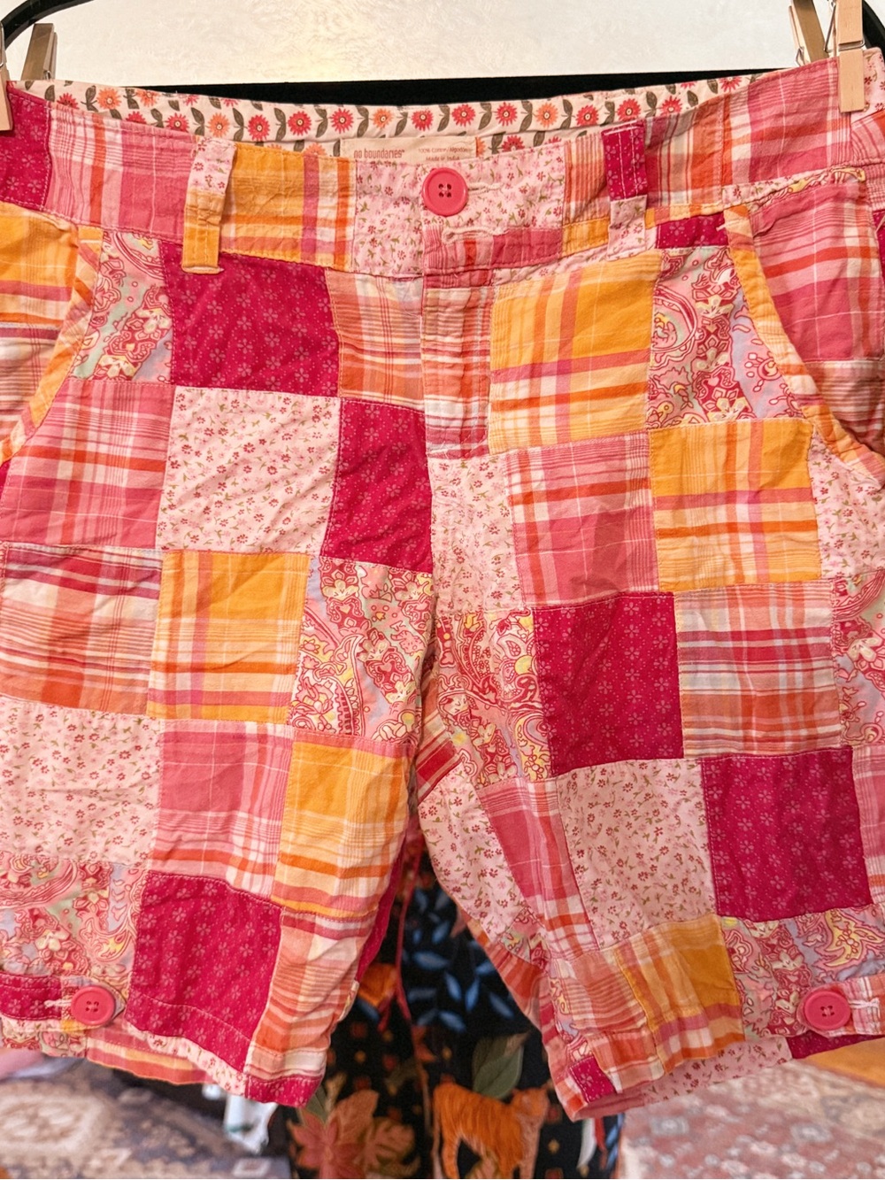 No Boundaries patchwork plaid Y2K Bermuda shorts